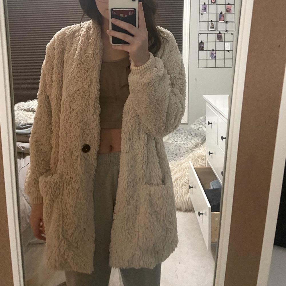 light pink fuzzy jacket